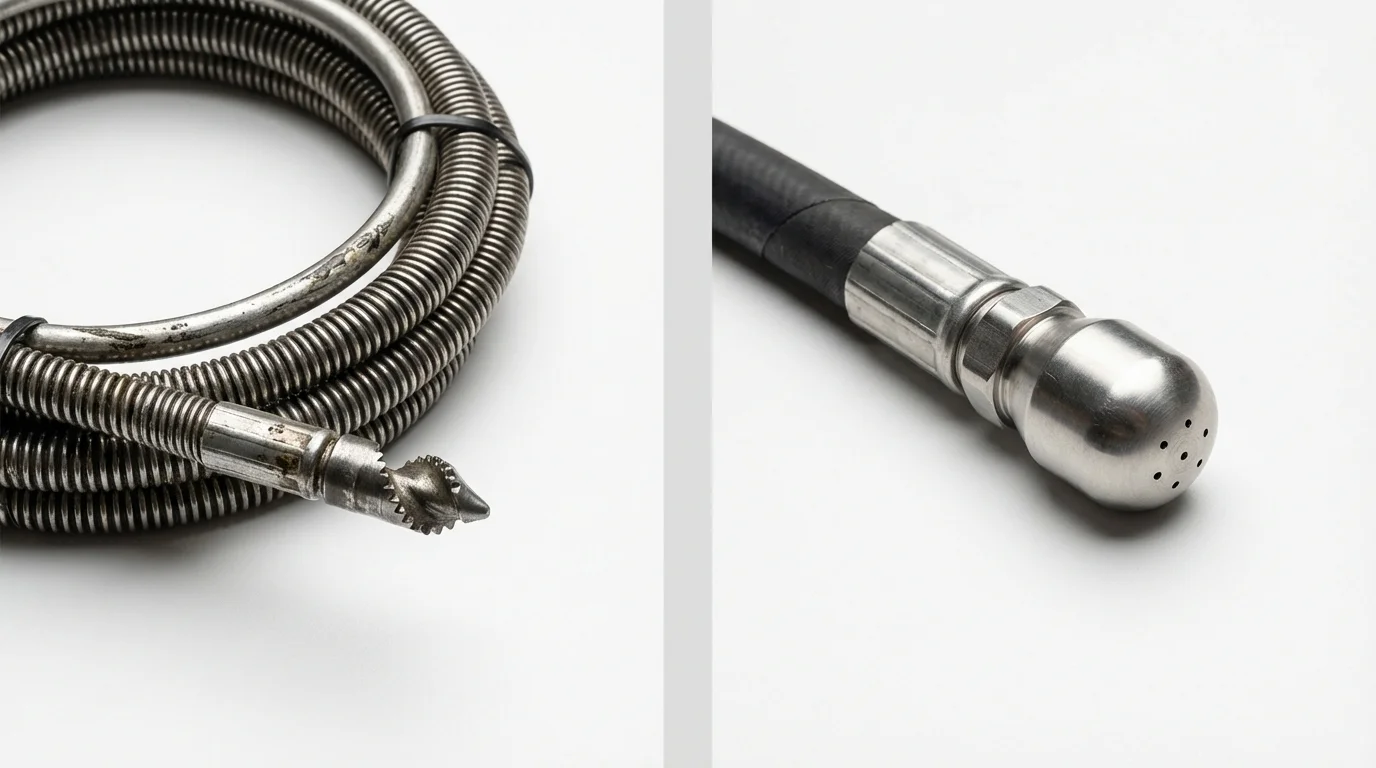 Drain snake cable and hydro jetting nozzle used for drain cleaning in Harker Heights, TX