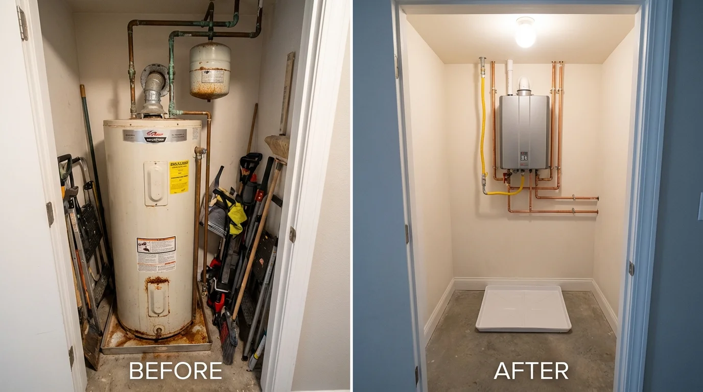 Tank water heater versus wall-mounted tankless unit comparison for Harker Heights, TX homeowners