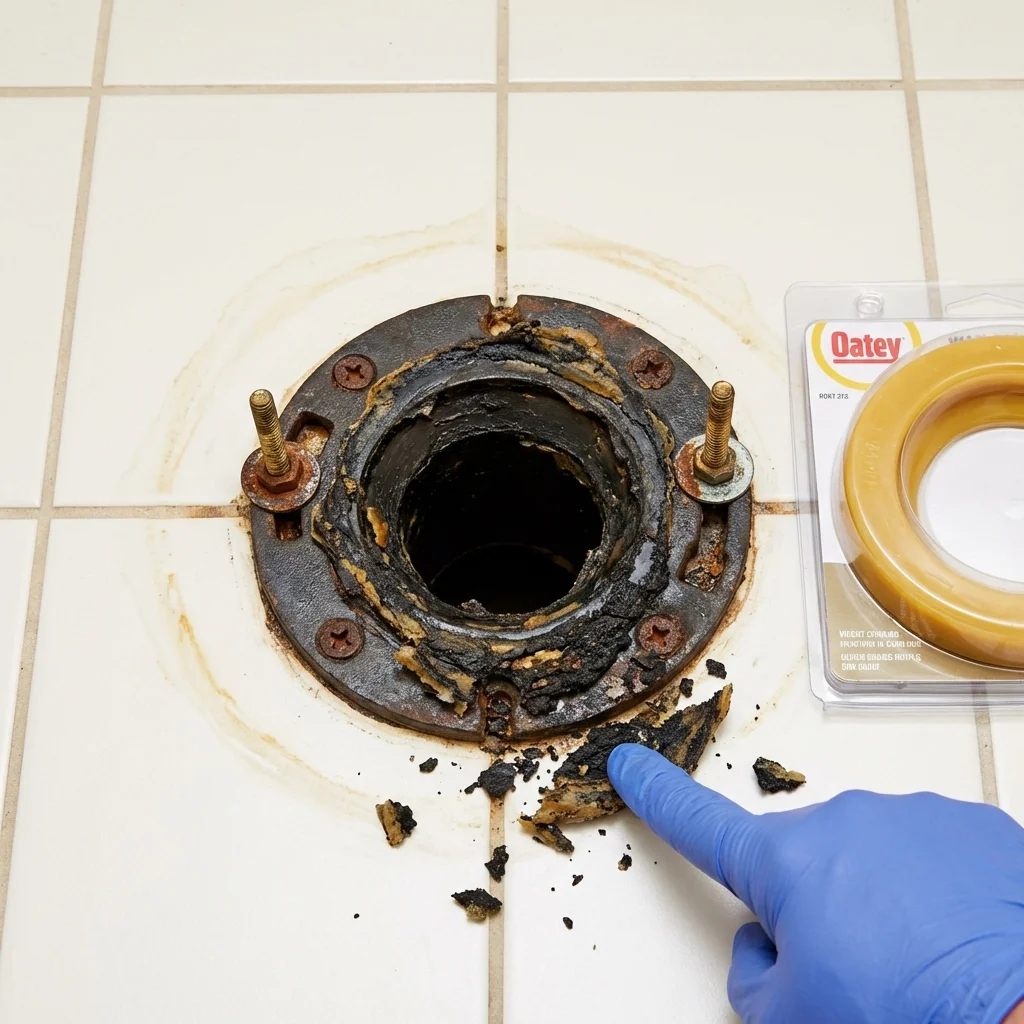 Failed wax ring showing water seepage at the base of a toilet in a Harker Heights, TX home