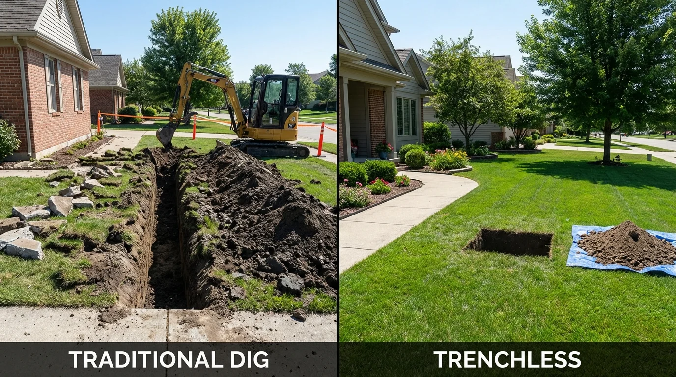 Trenchless sewer repair with minimal yard damage versus traditional excavation in Harker Heights, TX